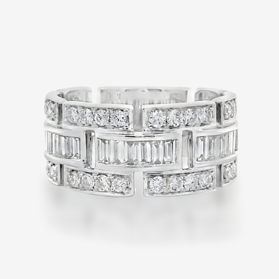 Brick Pattern Baguette & Round Diamond Ring