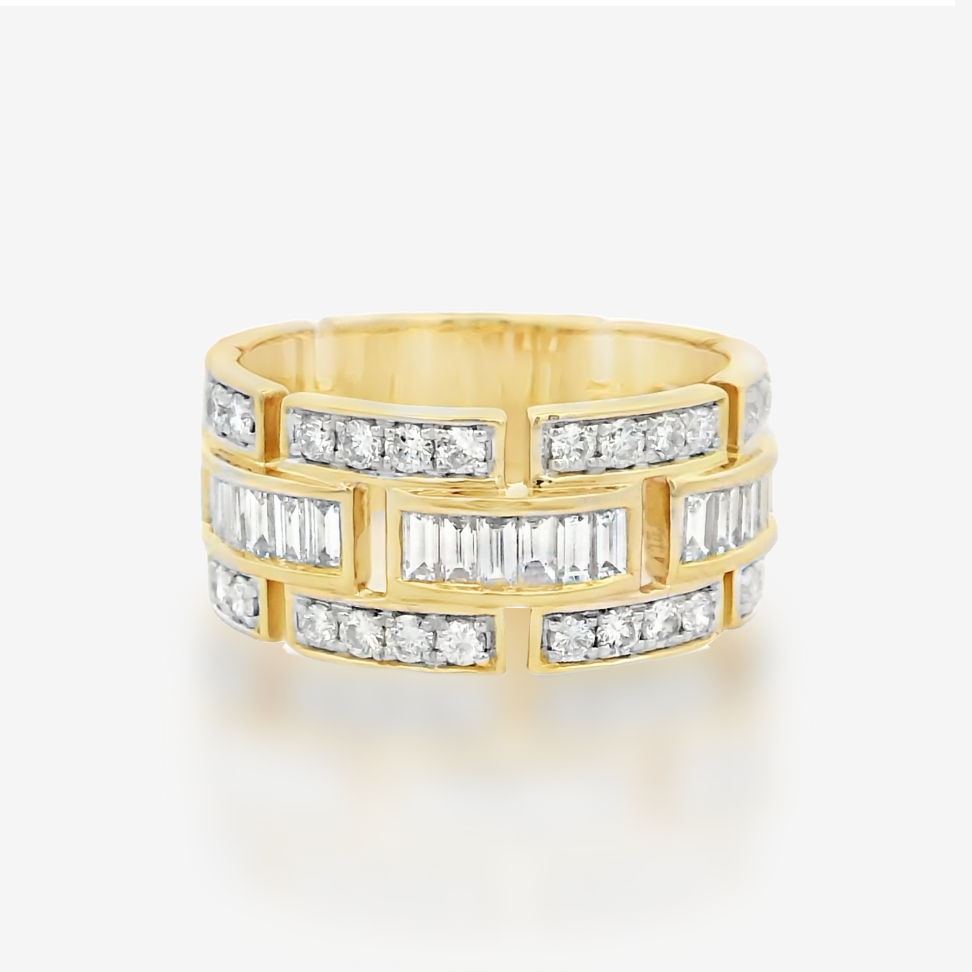 Brick Pattern Baguette & Round Diamond Ring