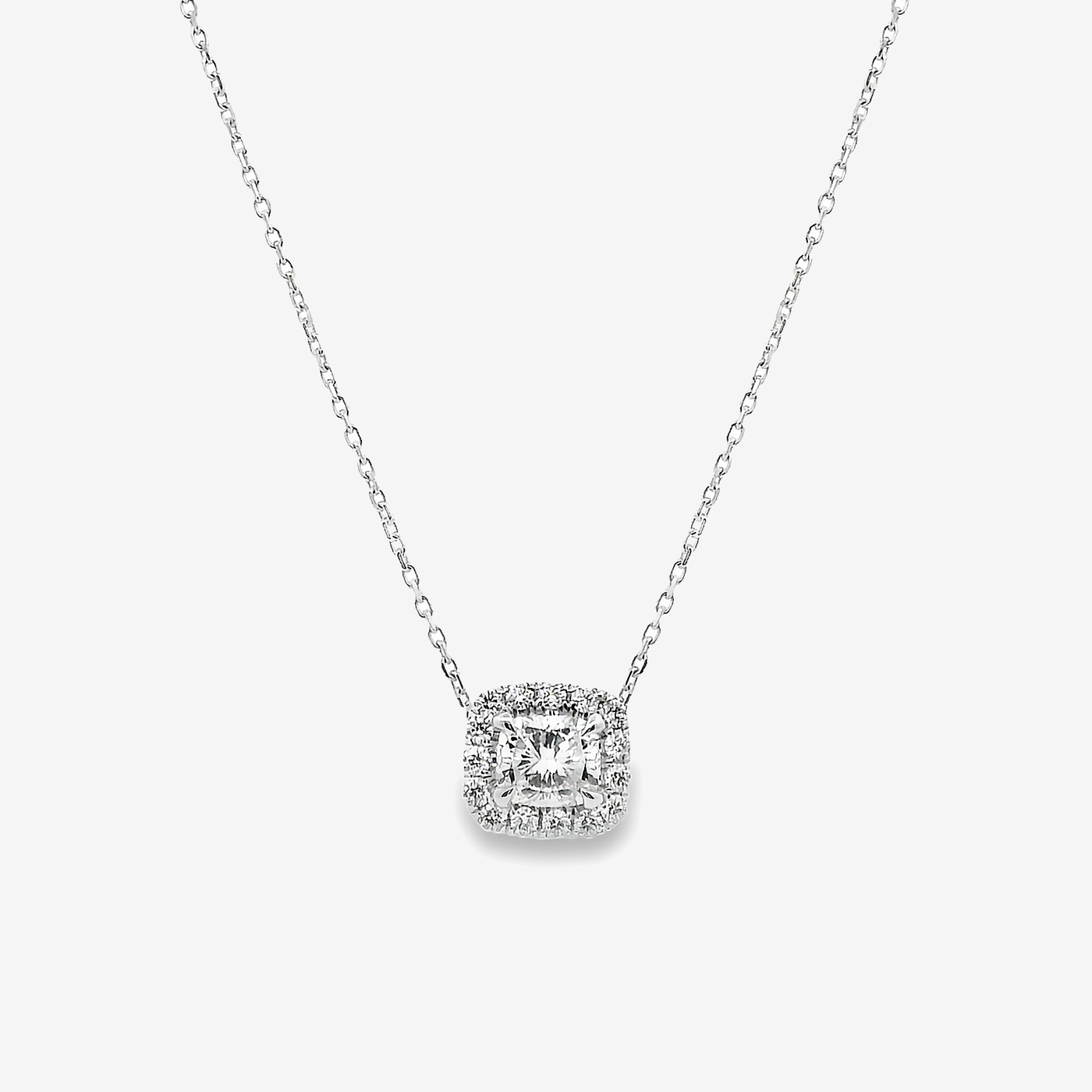 Cushion Cut 0.70CT Diamond Halo Necklace