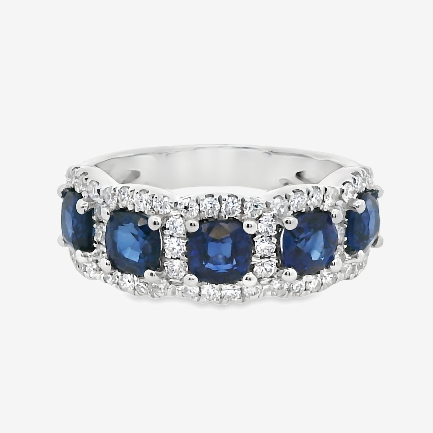 Cushion Cut Blue Sapphire & Diamond Medium Ring