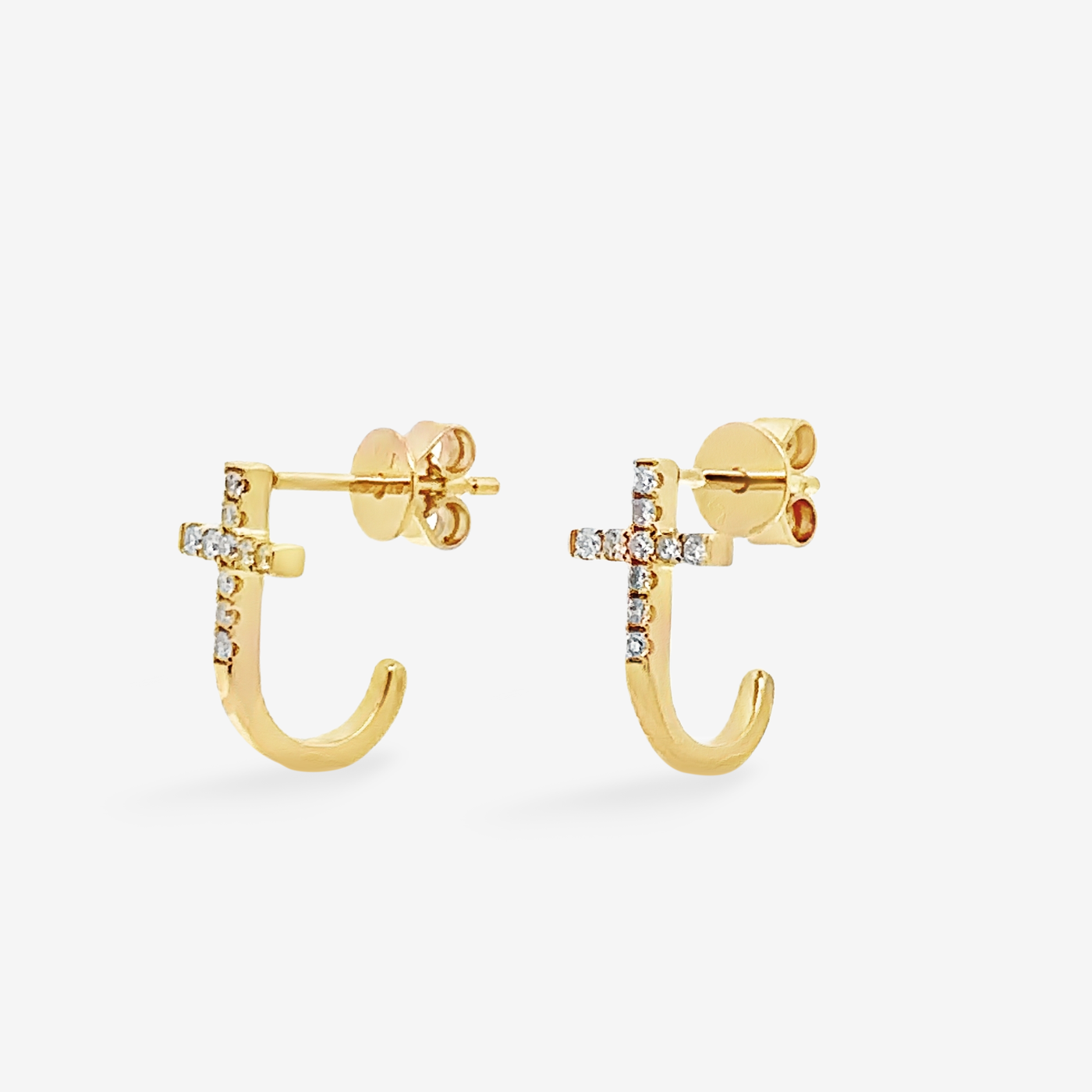 Diamond Cross J Hoop Earrings