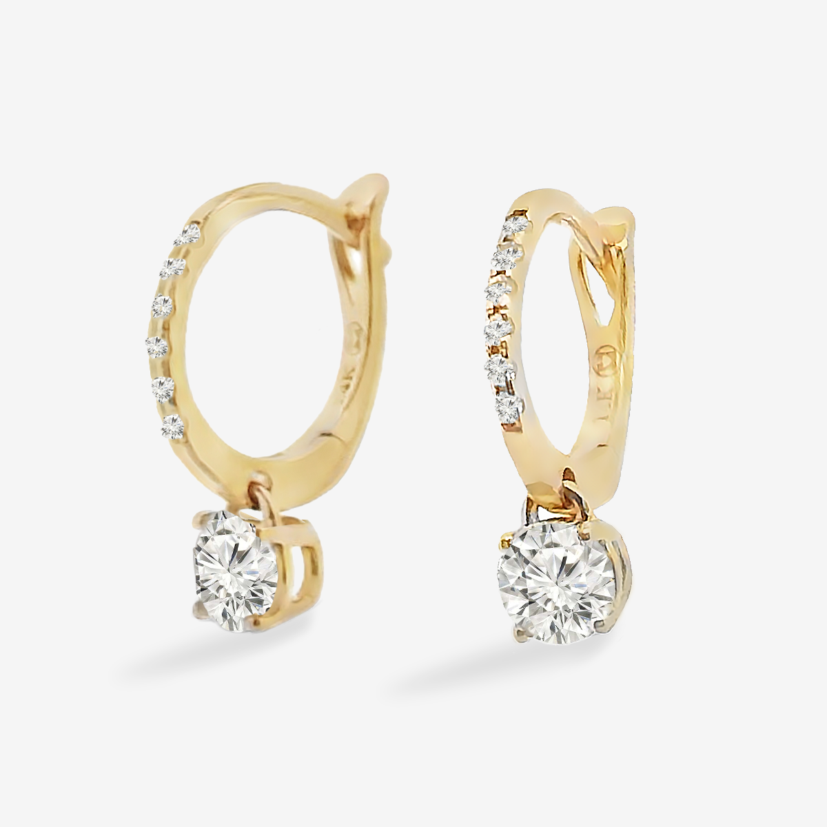 Diamond Huggie With Solitaire Dangle Earrings