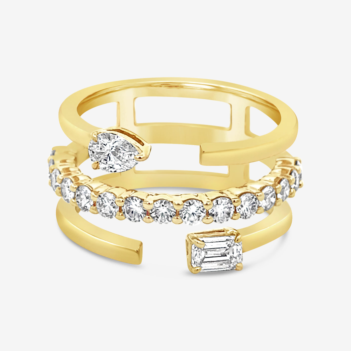 diamond and gold triple stack ring