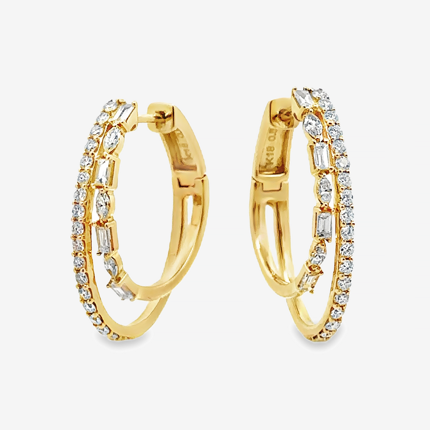 Double Oval Fancy Diamond Hoop Earrings