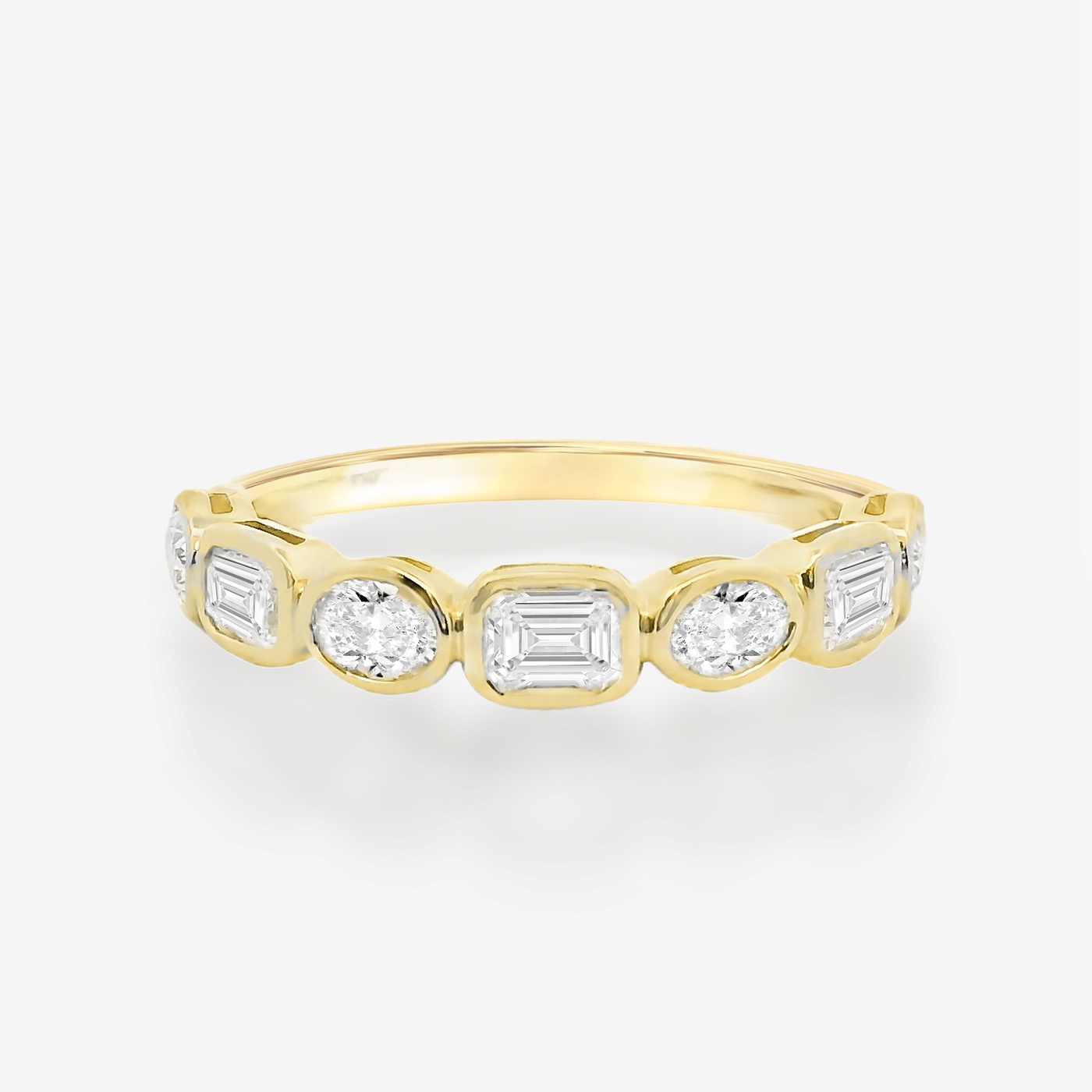 Emerald Cut & Oval Diamond Bezeled Ring