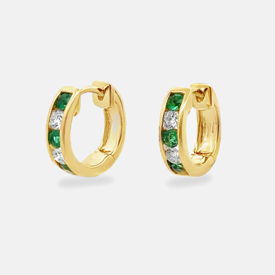 Emerald & Diamond Channel Set Huggie Earrings