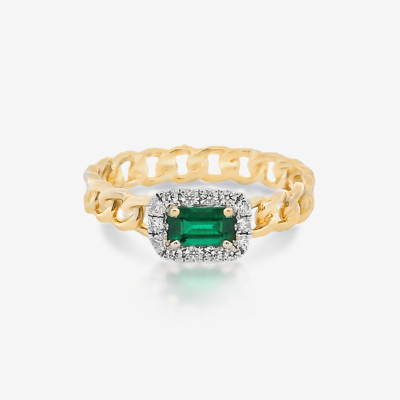 Emerald & Diamond Halo Havana Link Ring