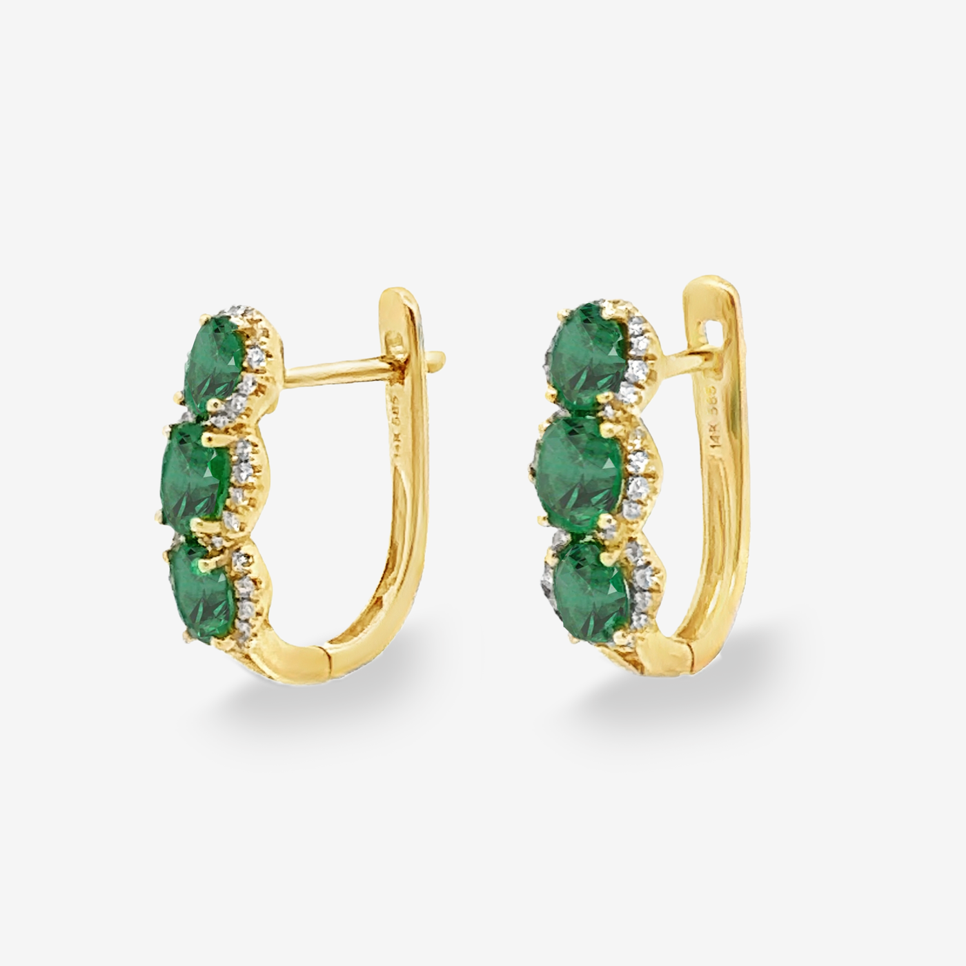 Emerald & Diamond U-Hoop Huggie Earrings