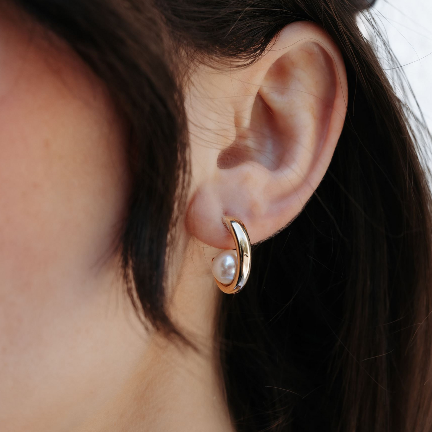 Floating Pearl Huggie Earrings