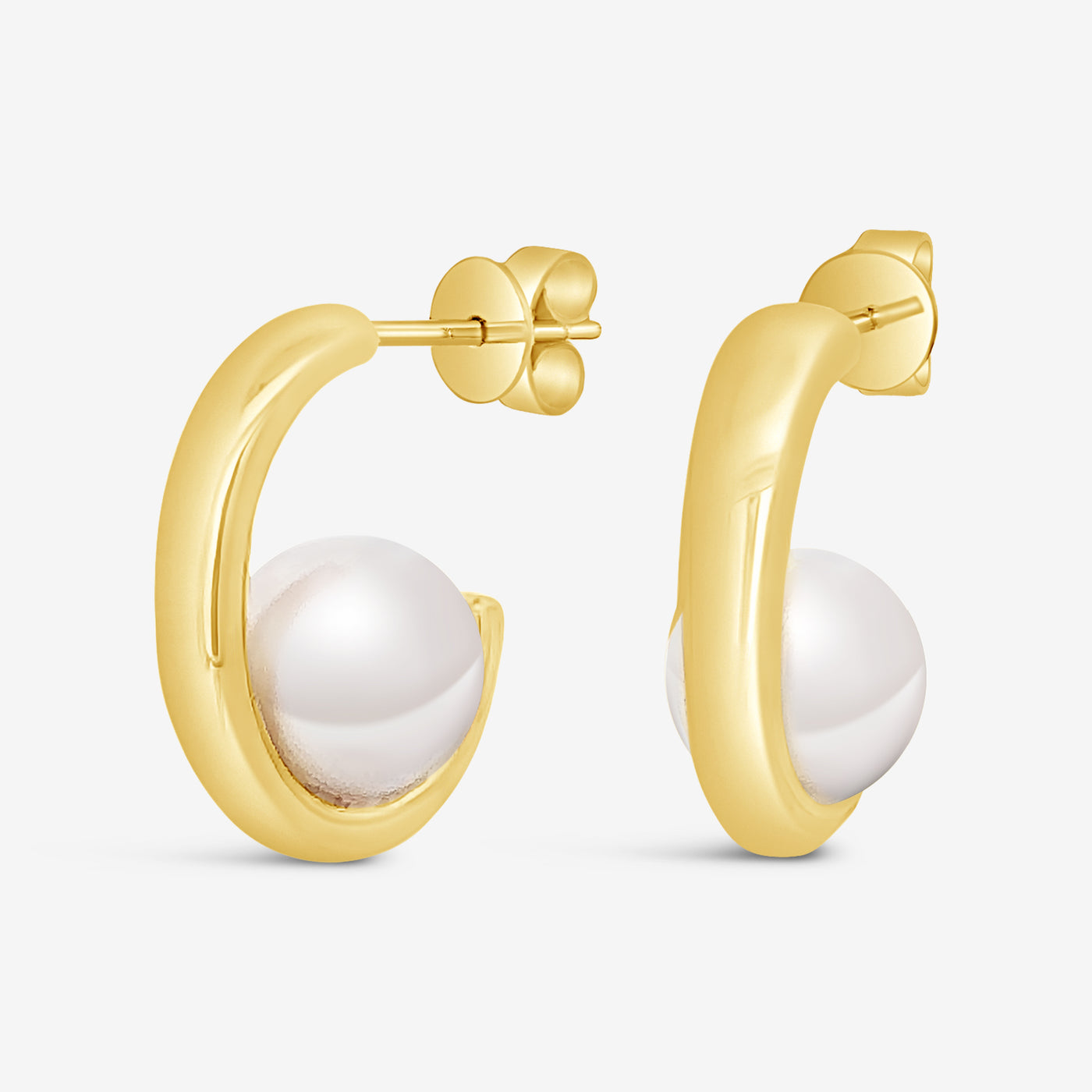 Floating Pearl Huggie Earrings