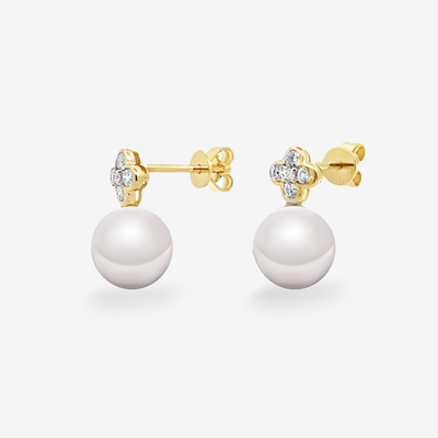 Floral Diamond & Pearl Drop Earrings