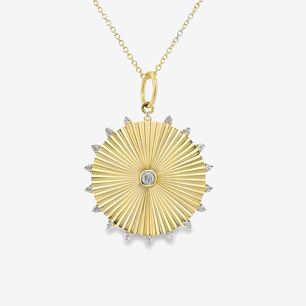 Fluted Bezel Diamond Disc Pendant