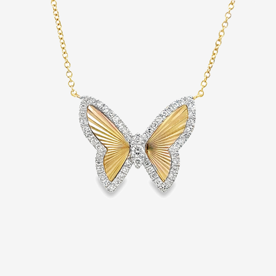 Fluted Diamond Butterfly Necklace