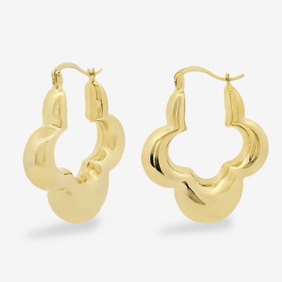 Gold Puffy Clover Hoop Earrings