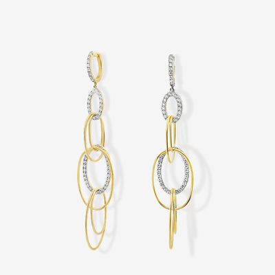 Interlocking Oval Diamond & Gold Dangling Earrings