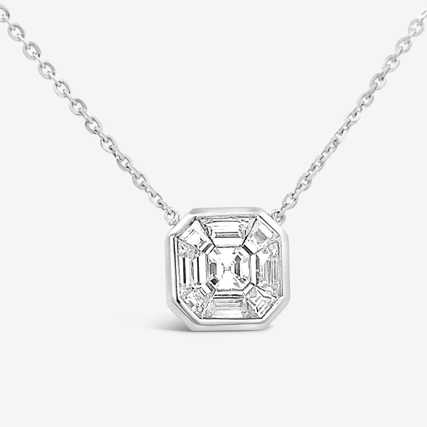 illusion square shaped diamond necklace