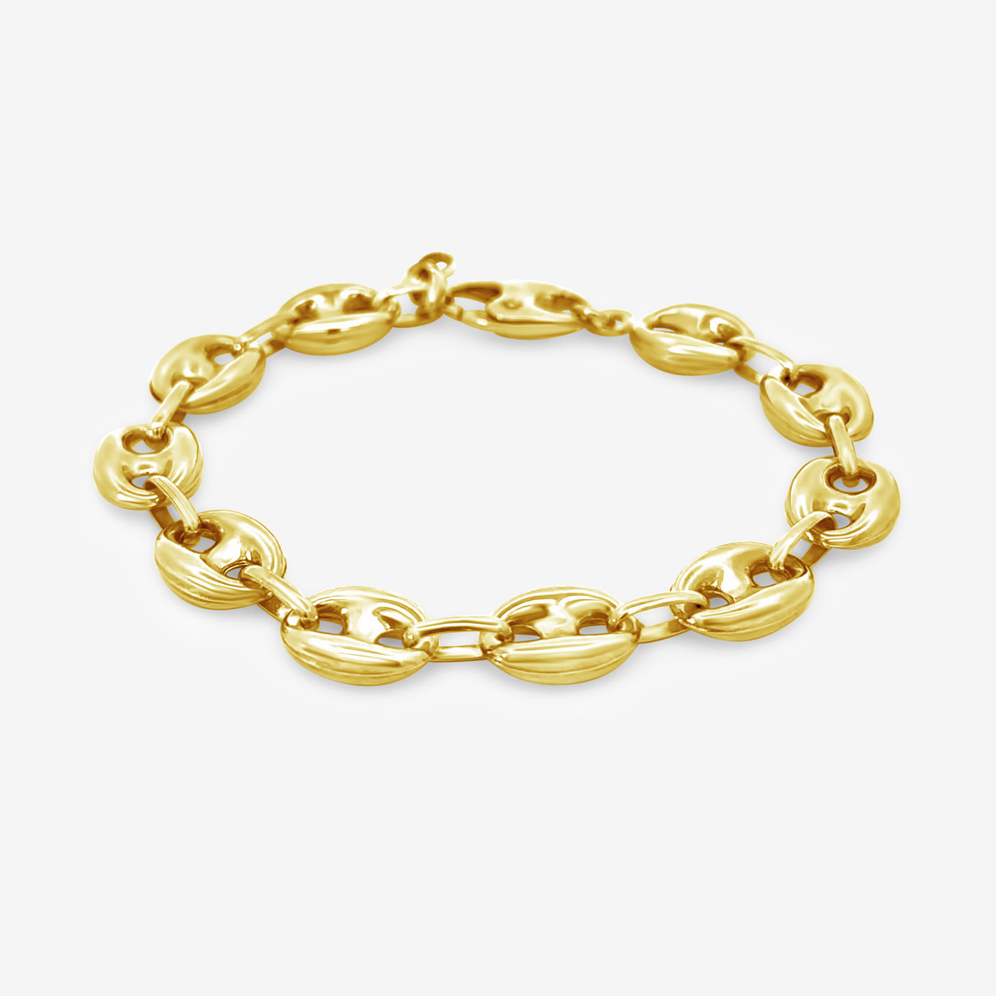 gold puffed anchor link bracelet