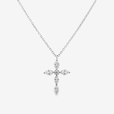 Marquise Diamond Pinpoint Cross Necklace