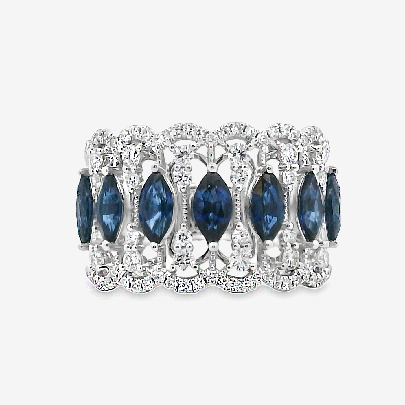 Marquise Sapphire & Diamond Scalloped Ring