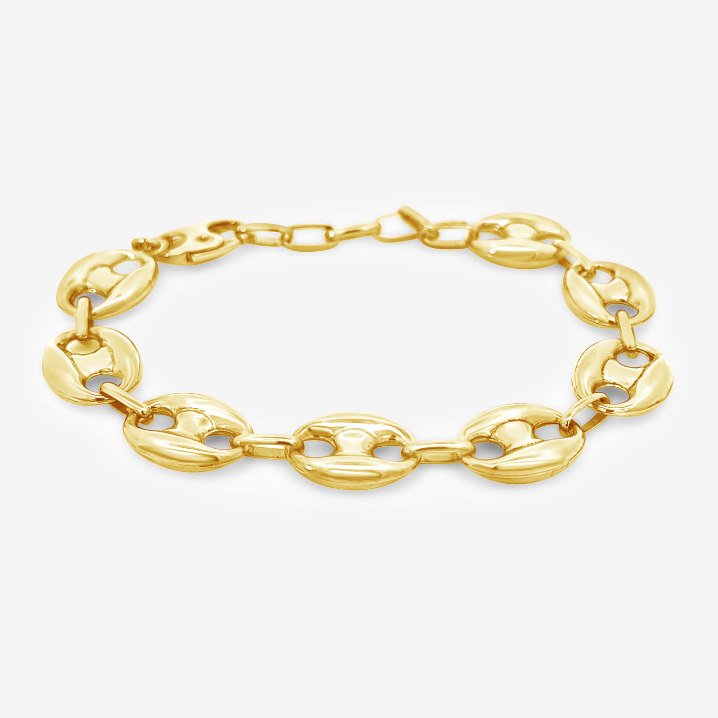 gold puffed anchor link bracelet