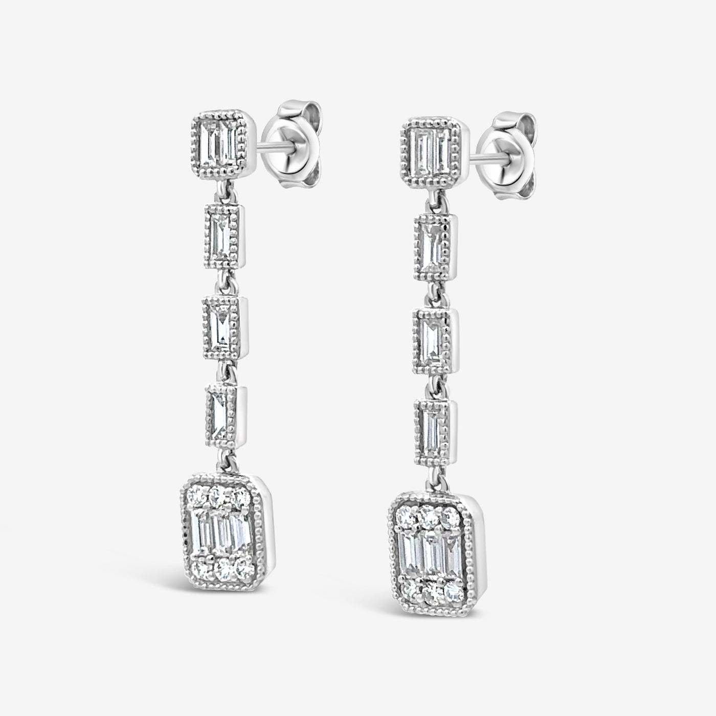 diamond drop earrings with milgrain detail