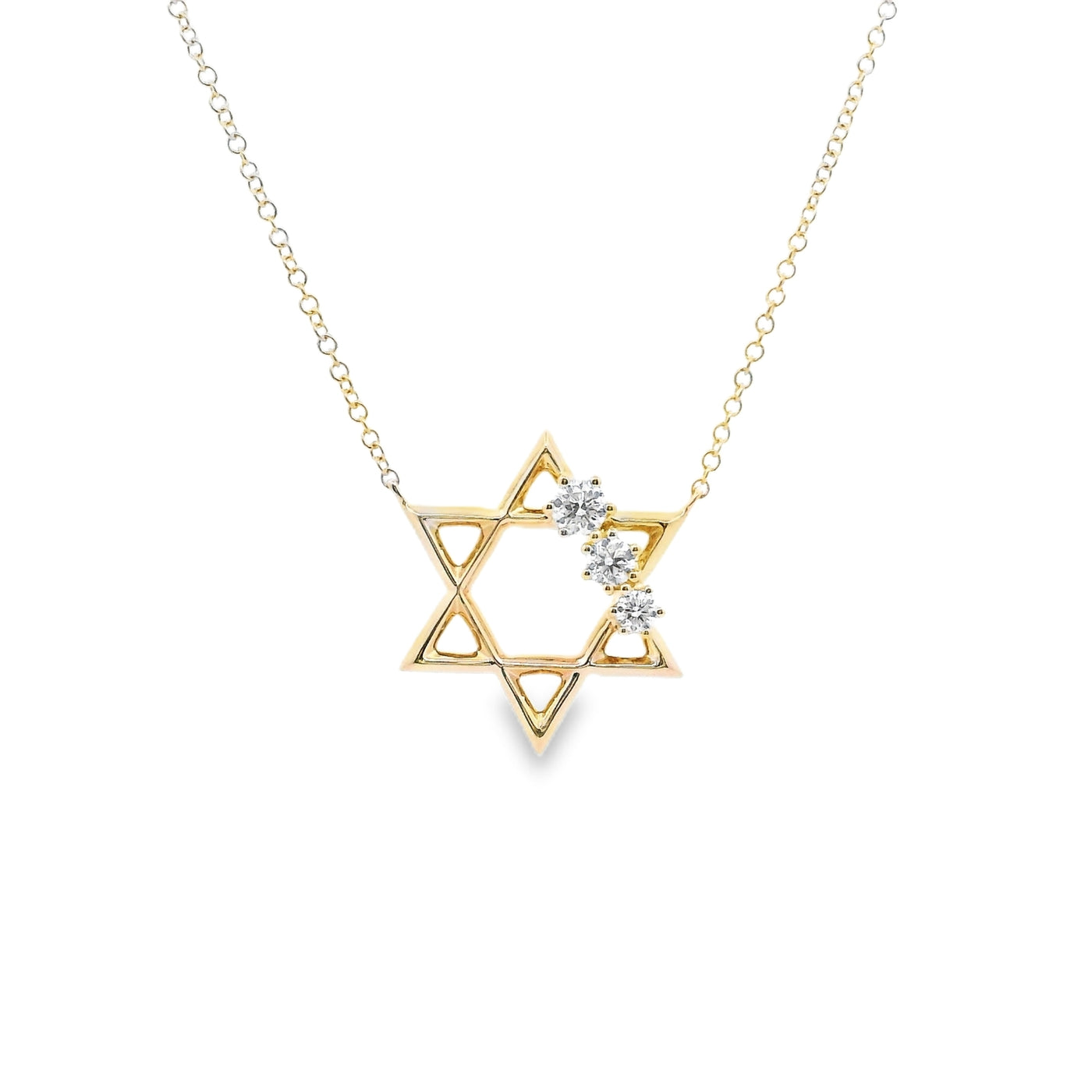 Large 3 Diamond 0.25CT Star of David Necklace