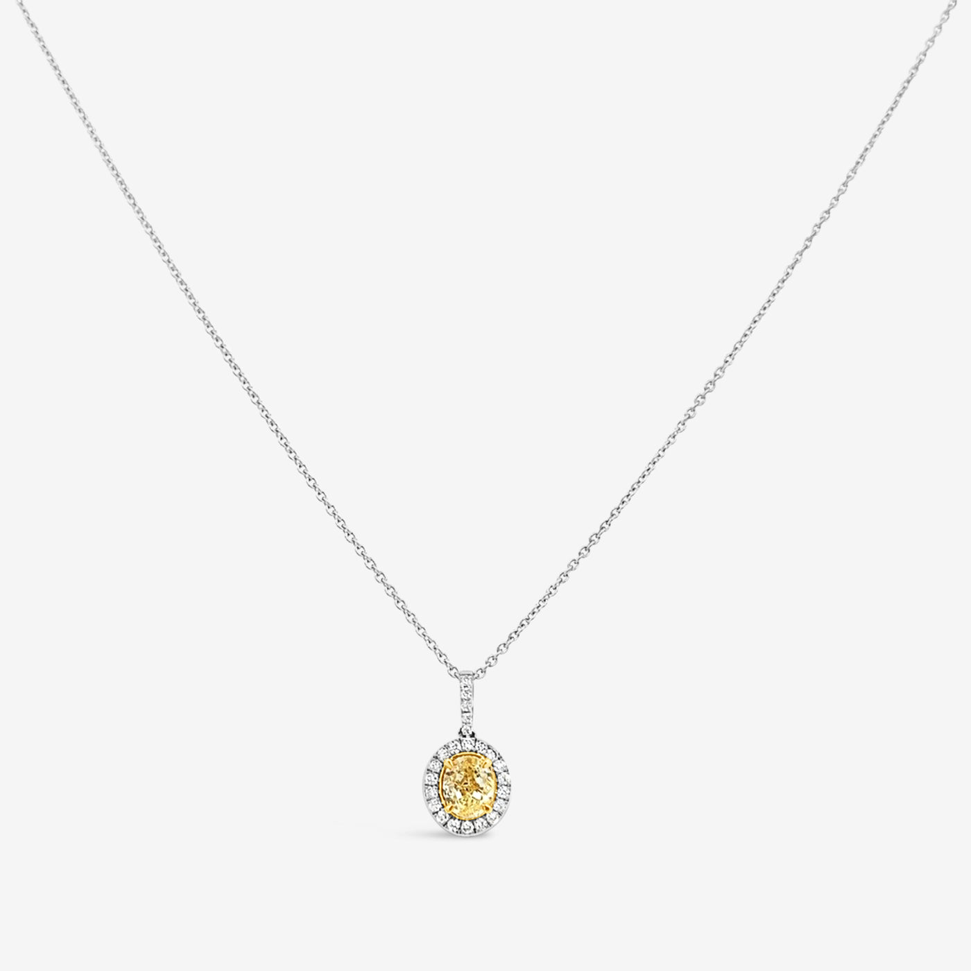 Oval Shaped Yellow Diamond Halo Necklace