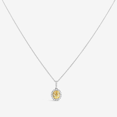 Oval Shaped Yellow Diamond Halo Necklace