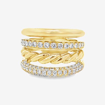 Pave' & Prong 4 Row Ring