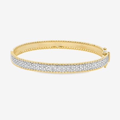 pave diamond and gold bead bangle bracelet