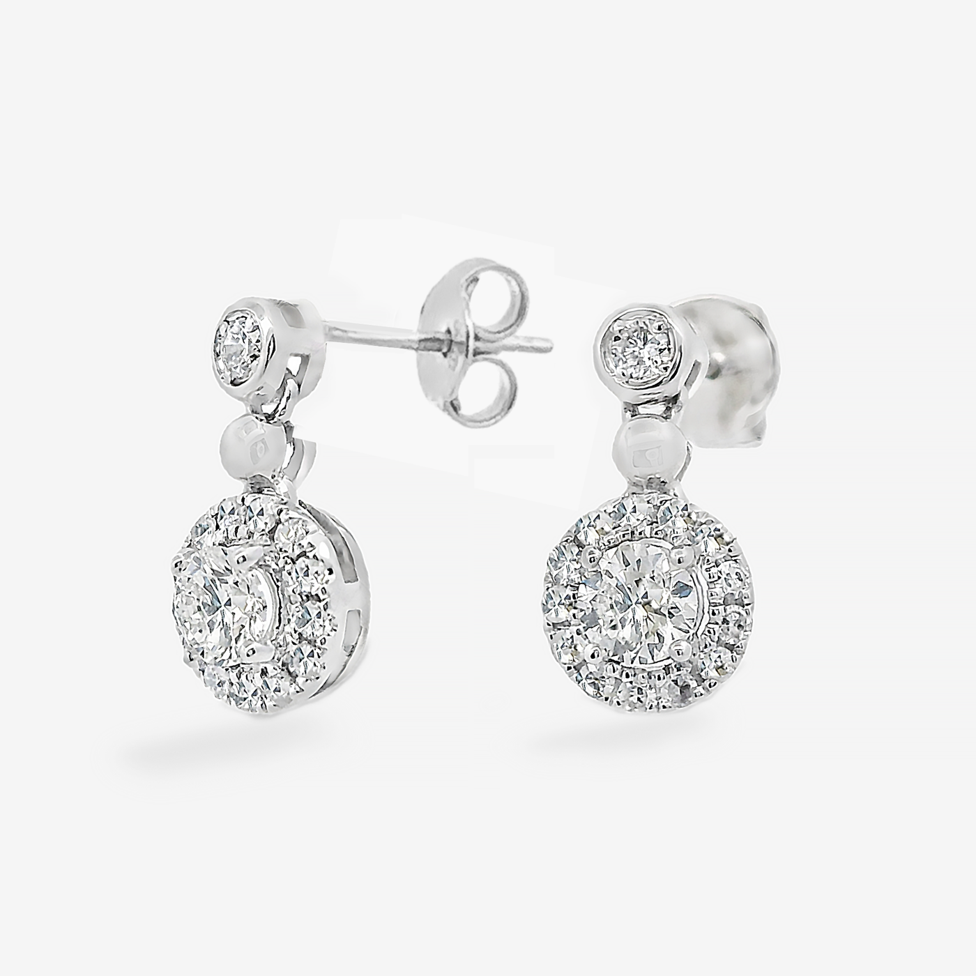 Platinum Halo Diamond Dangle Earrings