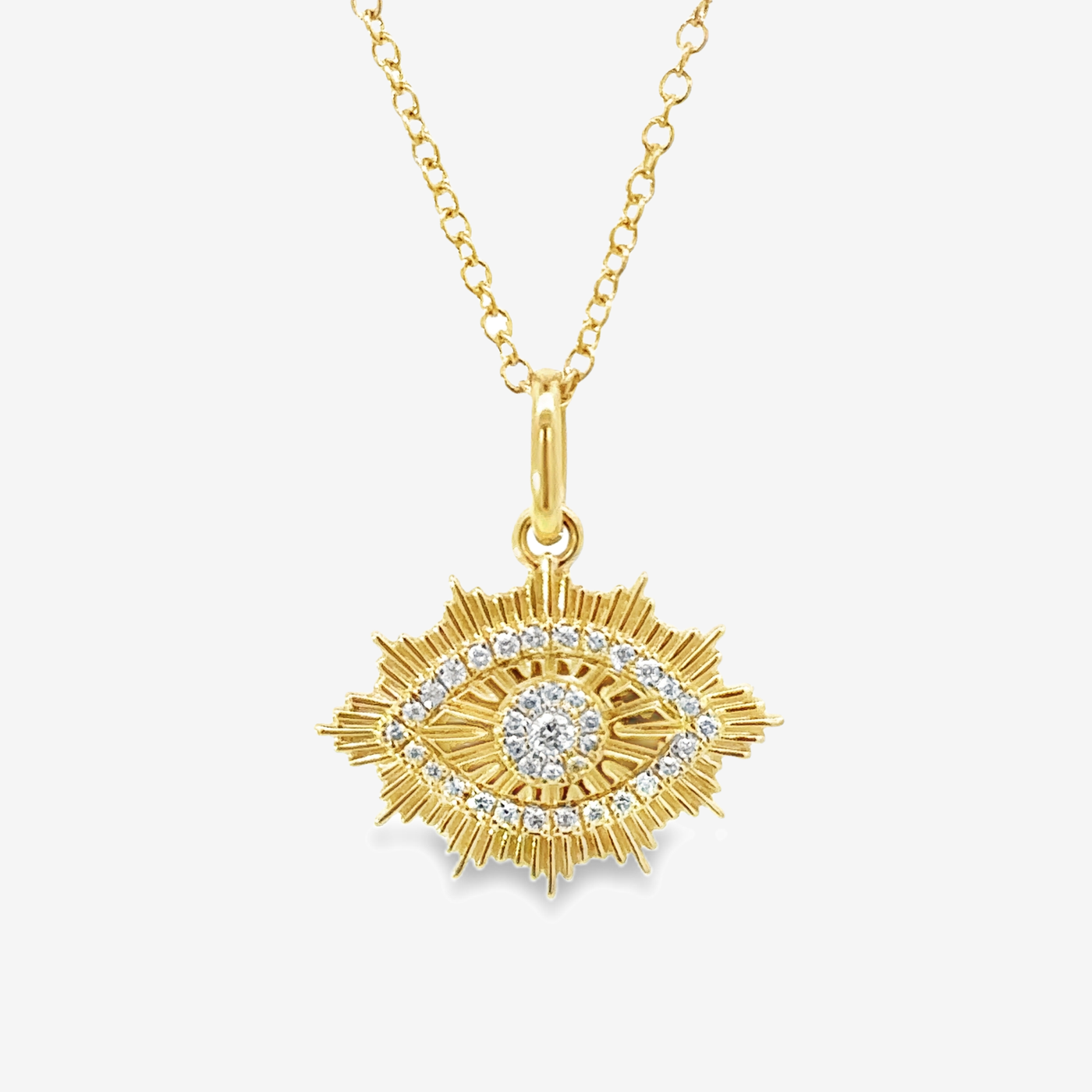 Rays of Gold & Diamond Evil Eye Necklace