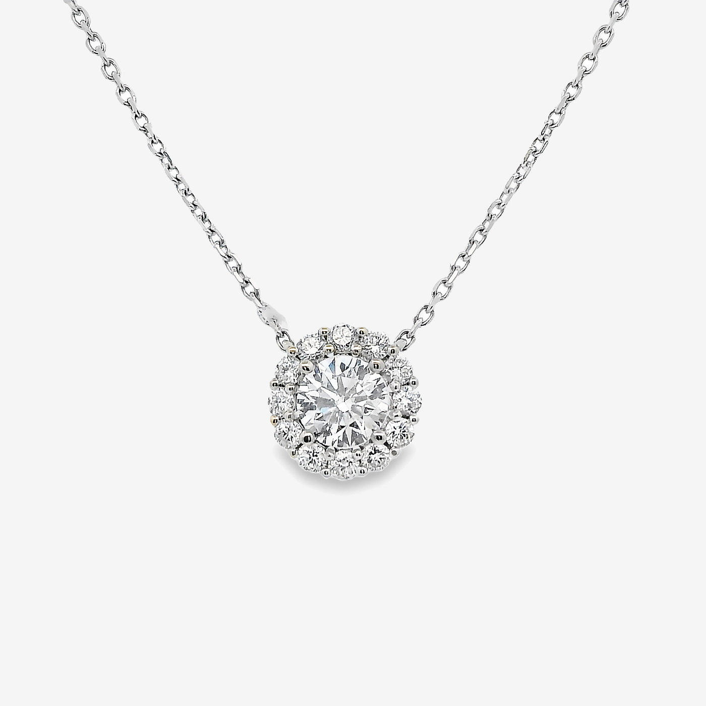 Round 0.70CT Diamond Halo Necklace