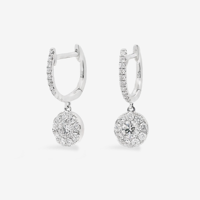 Round Diamond Halo Dangle Earrings