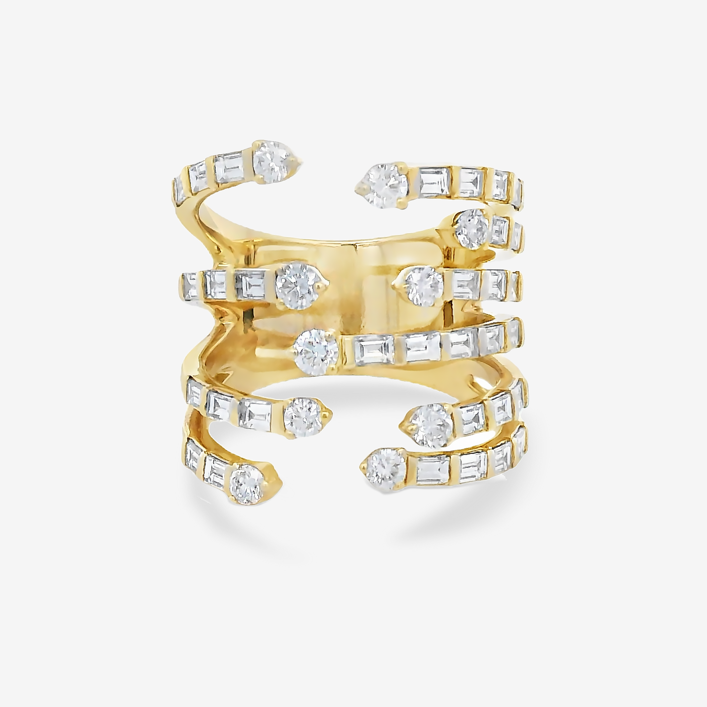 Round & Baguette Diamond Cuff Ring