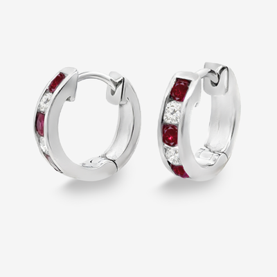 Ruby & Diamond Channel Set Huggie Earrings