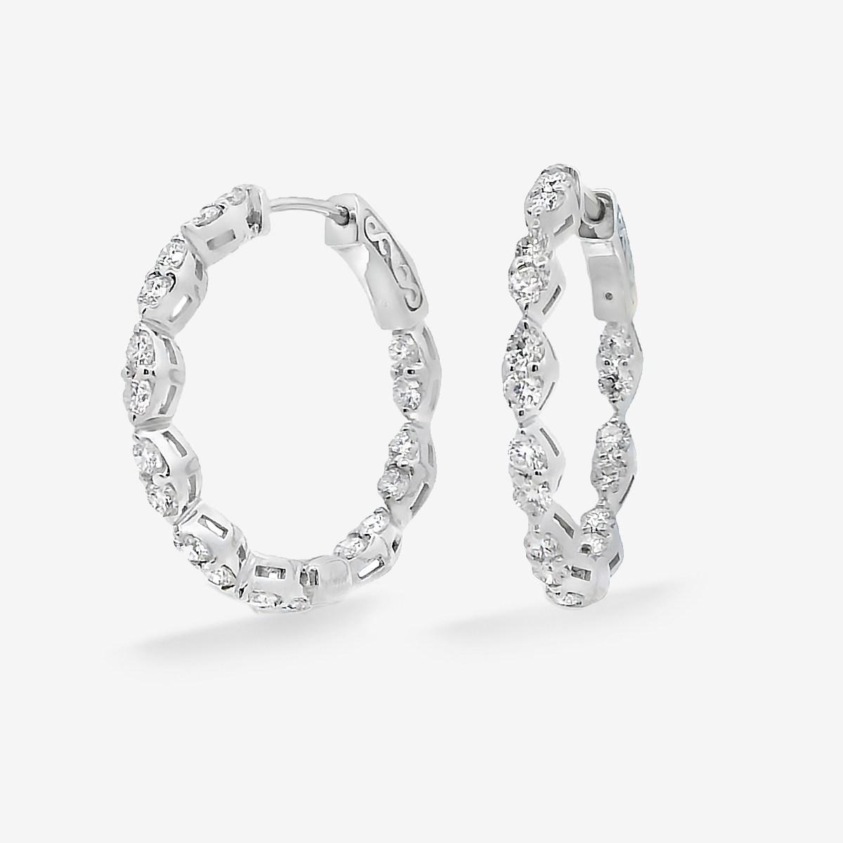 Scalloped 1" Eternity 1.70CT Hoop Earrings