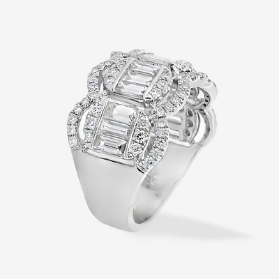 Scalloped Baguette & Round Wide Diamond Ring