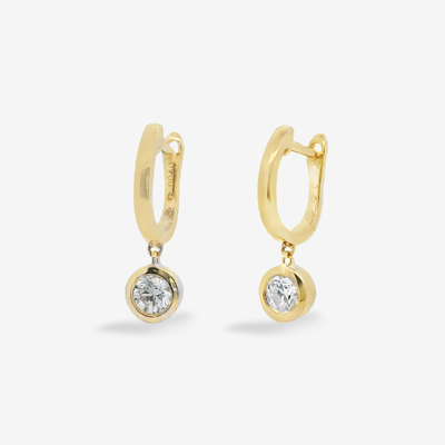 Single Bezel Dangle Diamond Huggie Earrings