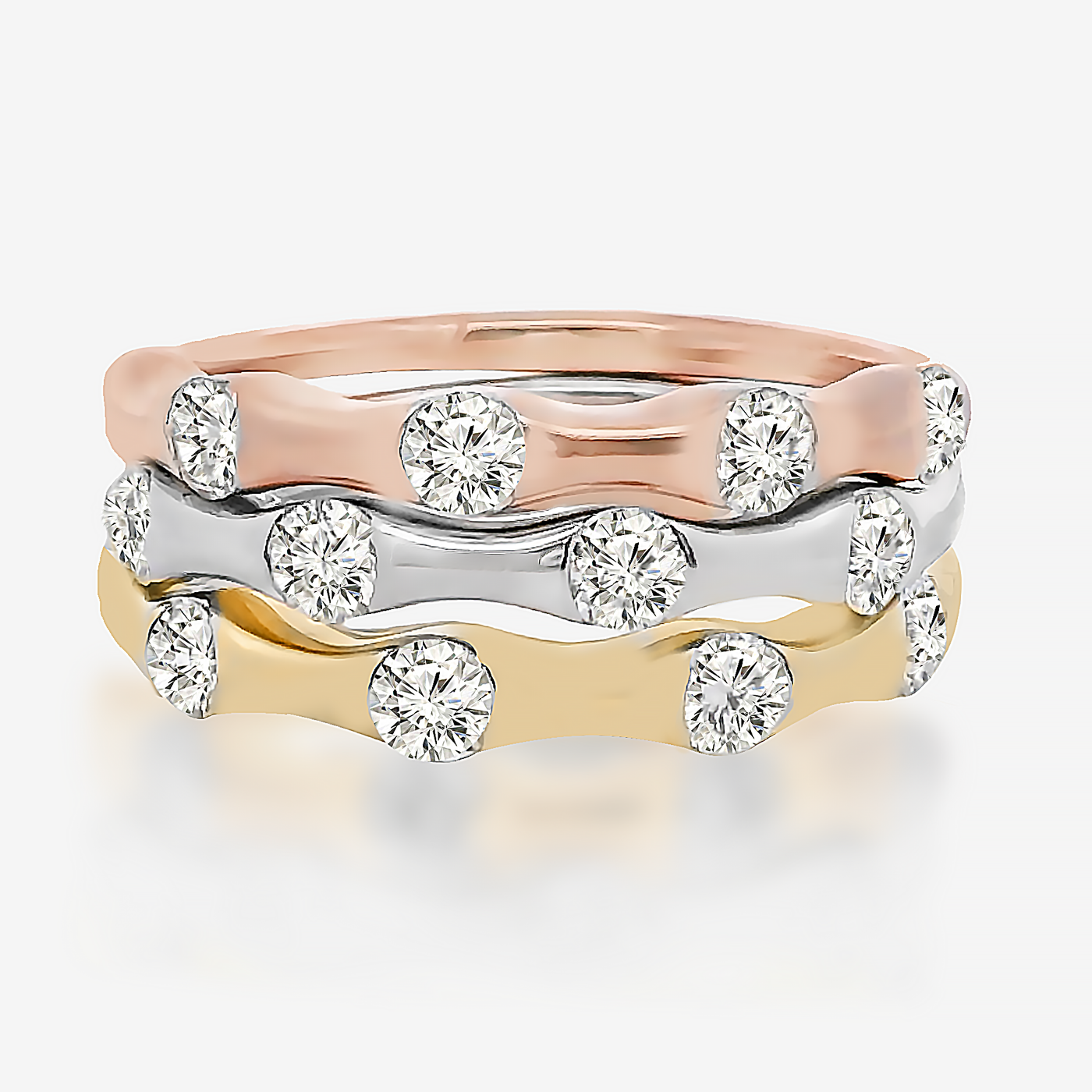 Tricolored Stackable Diamond Burnished Ring