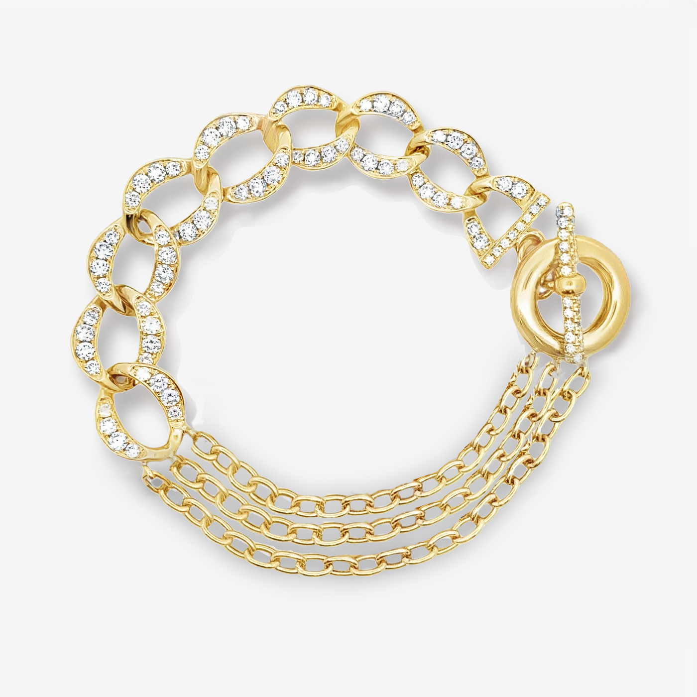 Triple Link Chain Oval Diamond Bracelet