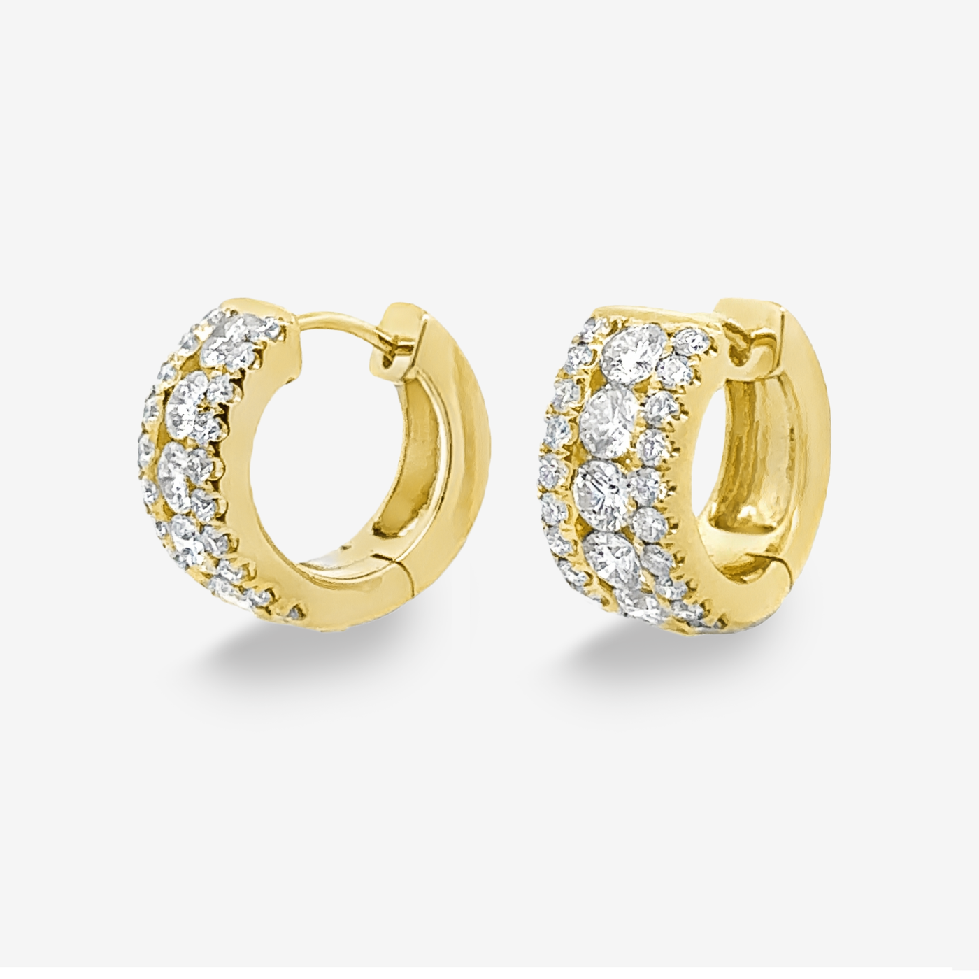 Triple Row Diamond Huggie Earrings