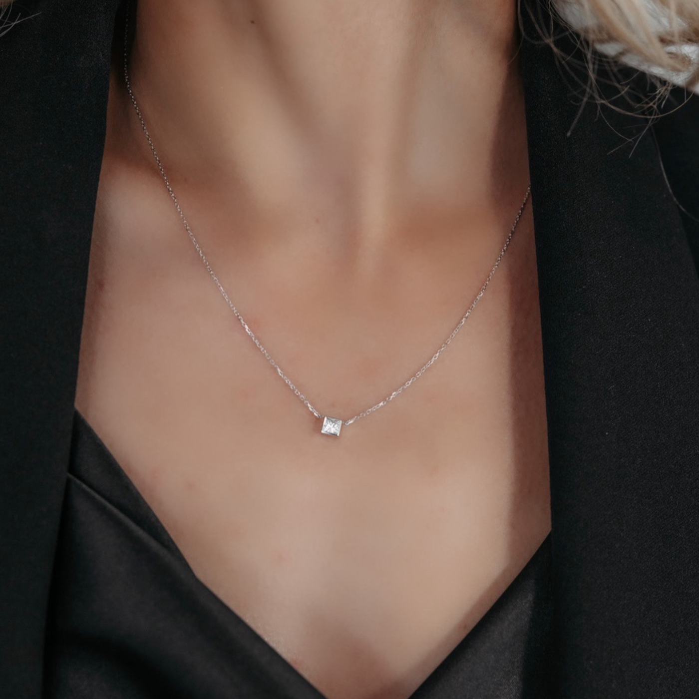 Princess Cut Solitaire Diamond Necklace