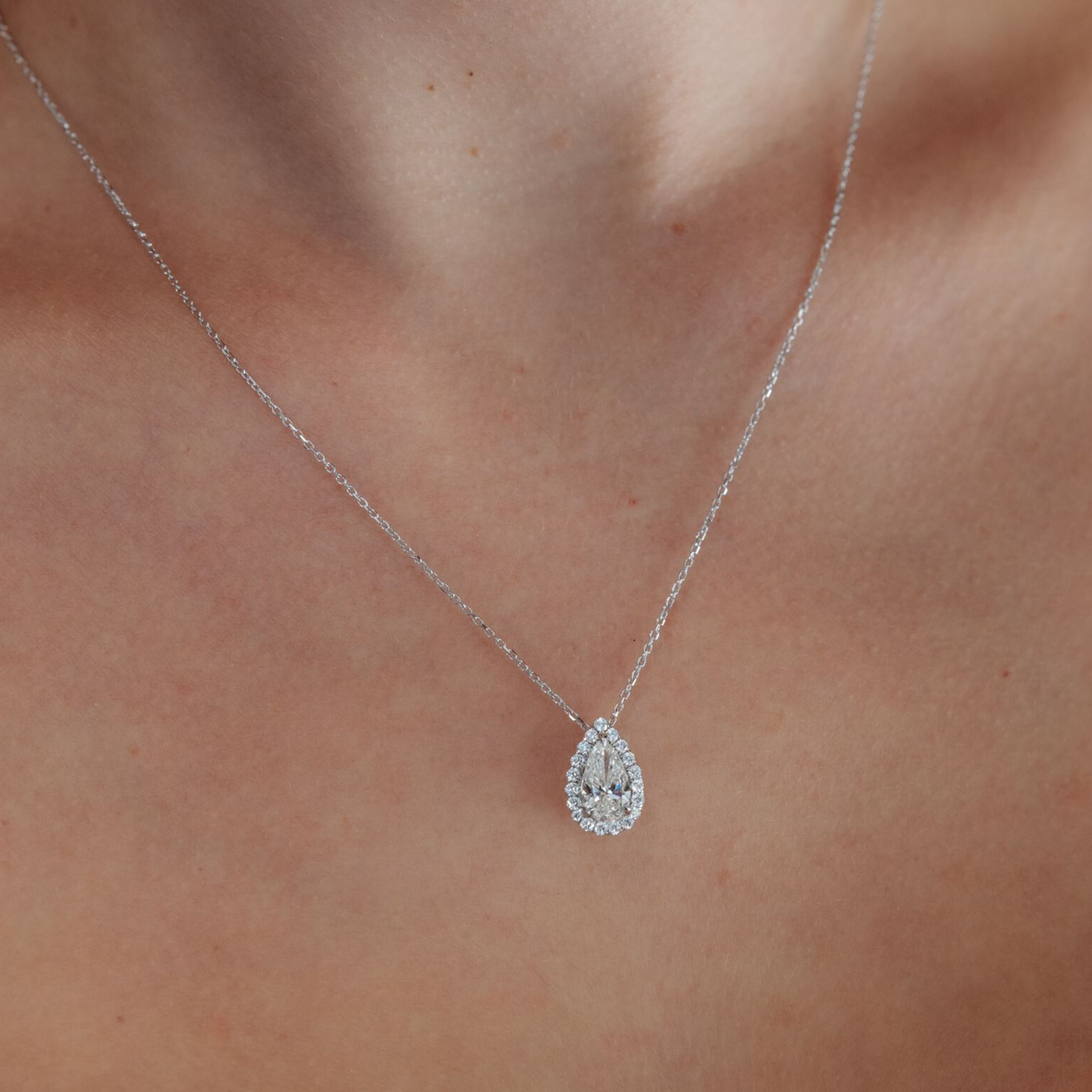 1.29CT Pear Shaped Diamond Halo Necklace