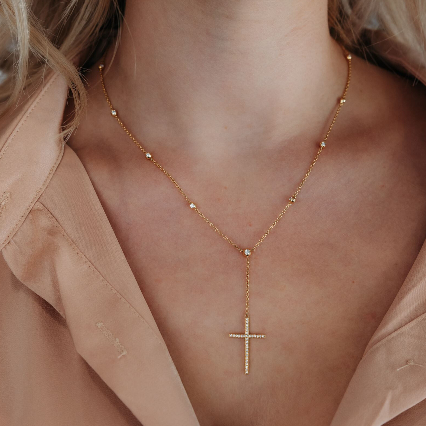 Y Station Diamond Cross Necklace