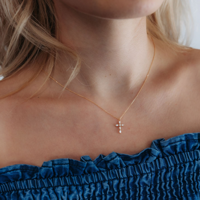 Marquise Diamond Pinpoint Cross Necklace