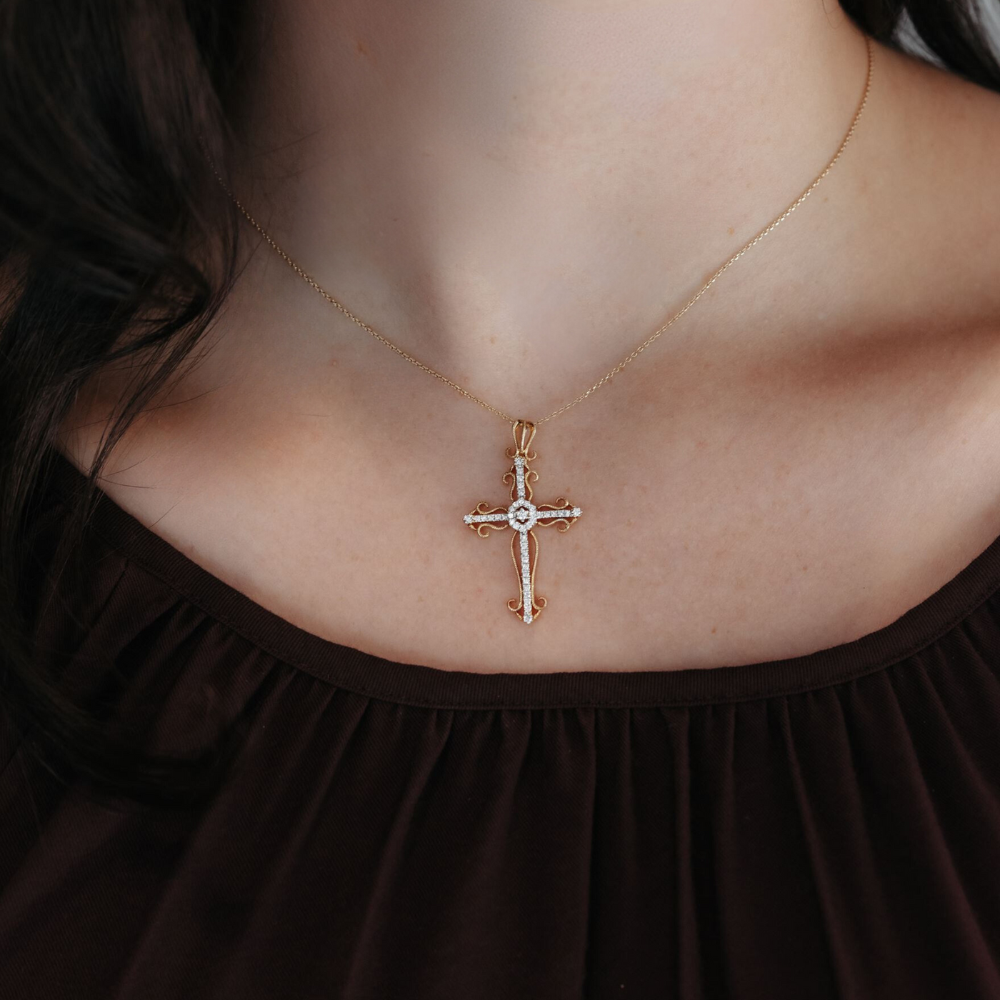 Milgrain 0.33ct Diamond Cross Necklace