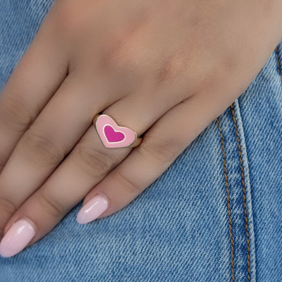 Pink Enameled Heart Ring