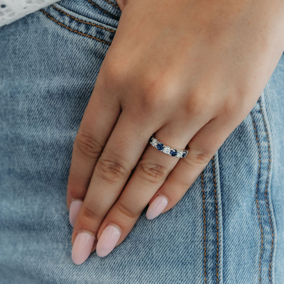 0.75CT Sapphire & Diamond Halfway Ring