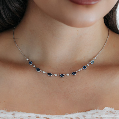 7 Sapphire Drops and Diamond Necklace